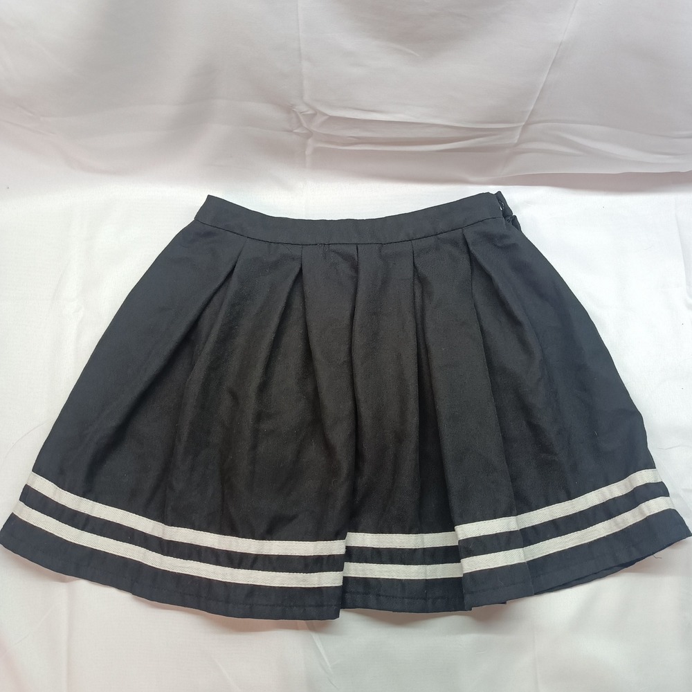 Hot Topic Black Pleated Mini Skirt White Varsity Stripes Goth Schoolgirl SM